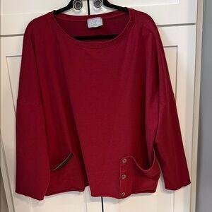 Chalet Deep Red Button-Hem Relaxed Sweatshirt